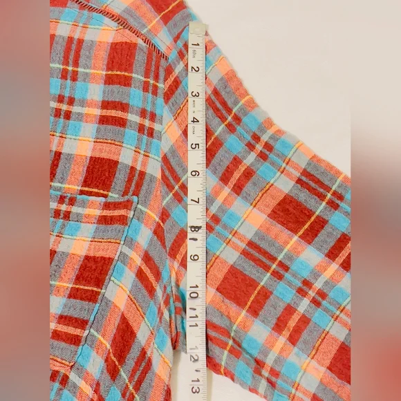 Pilcro Long Plaid Button-Up Shirt Dress in Teal and Burgundy - Picture 8 of 11